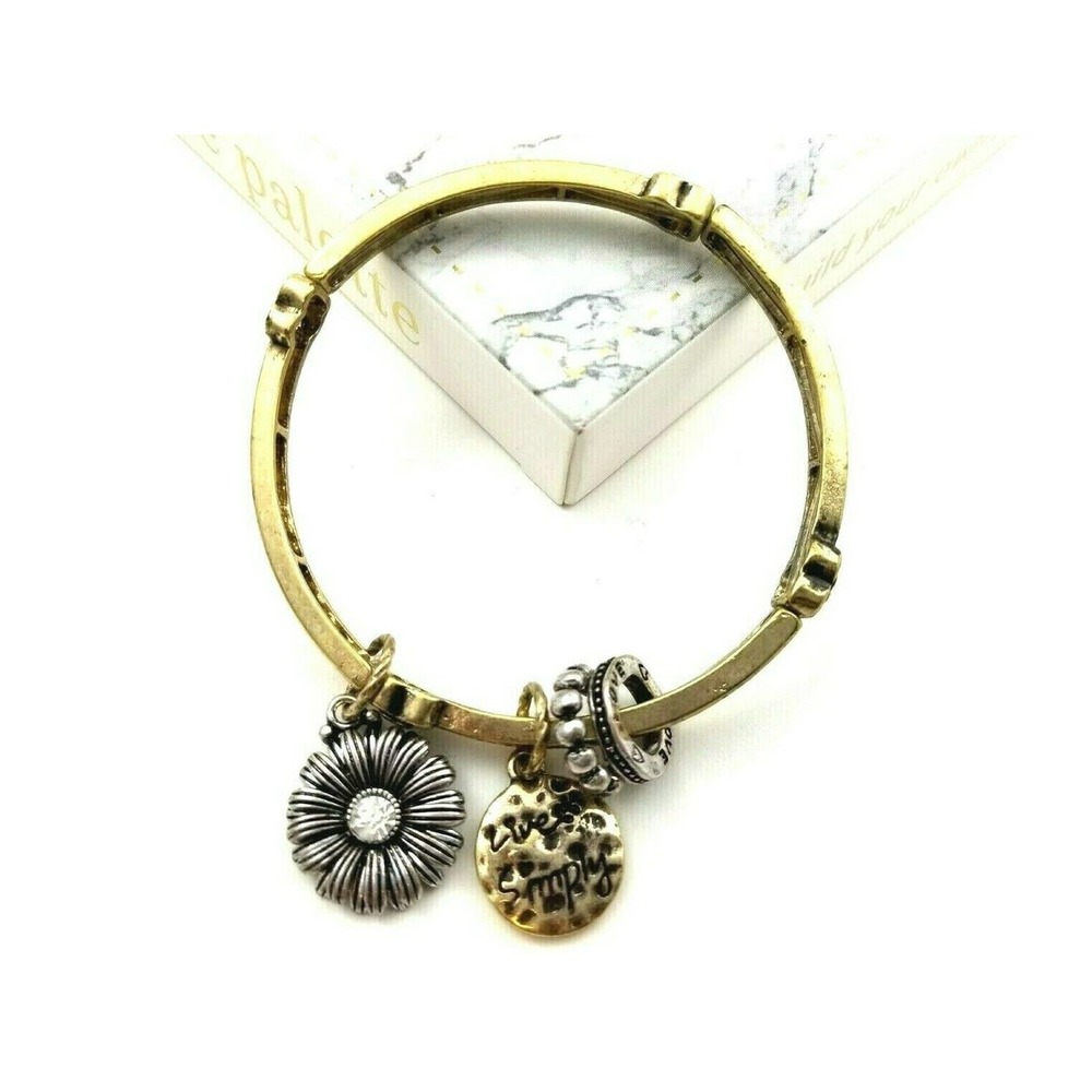 NEW Gold Stretch Bracelet Charms "Live Simply"